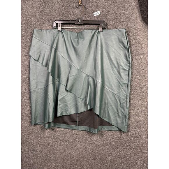 Lane Bryant Skirt Womens Plus 28 Green Faux Leather Asymmetrical Ruffle Pencil - Picture 1 of 7